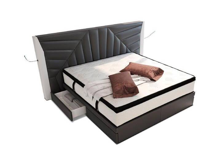 Sofa Dreams Boxspringbett Boxspringbett Monaco Leder, mit Topper, mit Schubladen, mit LED-Beleuchtung, mit USB-Anschlüssen von sofa-dreams