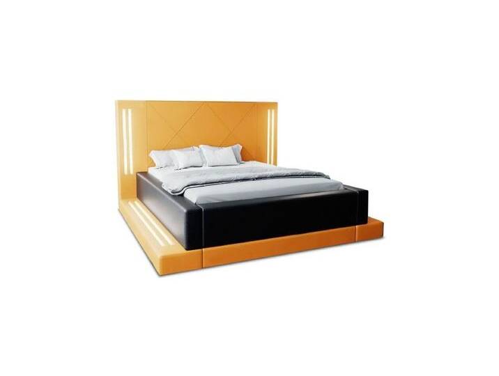 Sofa Dreams Boxspringbett Casoria Bett Kunstleder Premium Komplettbett mit LED Beleuchtung, mit Matratze, mit Topper, mit LED Beleuchtung, orange schwarz von sofa-dreams