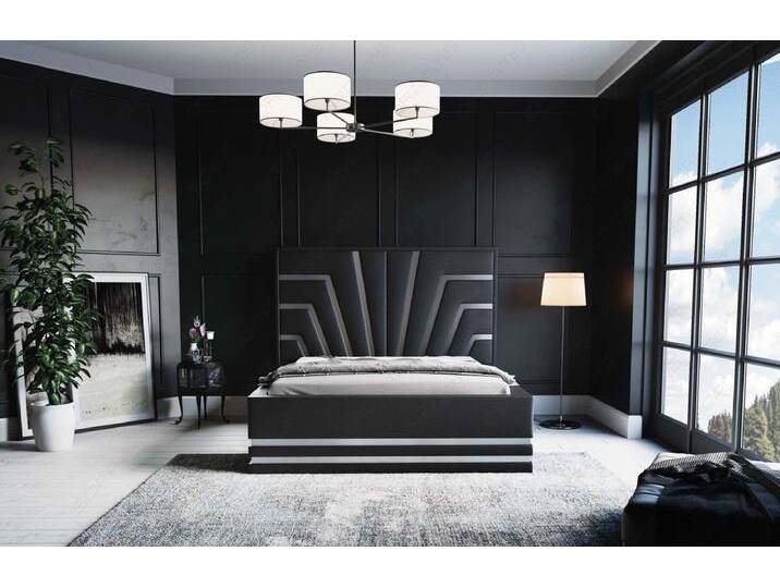 Sofa Dreams Boxspringbett Cecina (6 Teile), Kunstleder Bett modern, Matratze, Topper, mehrere Liegemaße verfügbar, schwarz silberfarben, 200 x 200 cm von sofa-dreams