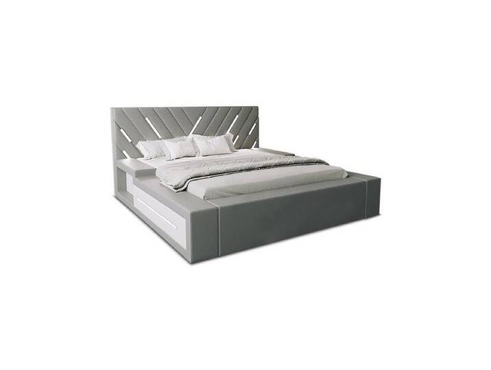 Sofa Dreams Boxspringbett Contrada (6 Teile), Topper, LED-Beleuchtung, Kunstleder Bett, versch. Liegemaße erhältlich, grau, 200 x 200 cm, grau-weiß von sofa-dreams