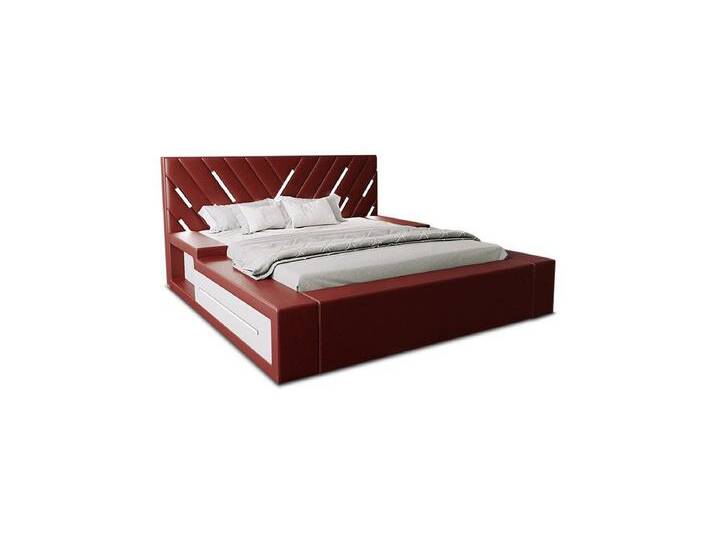 Sofa Dreams Boxspringbett Contrada (6 Teile), Topper, LED-Beleuchtung, Kunstleder Bett, versch. Liegemaße erhältlich, rot, 200 x 200 cm, rot-weiß von sofa-dreams
