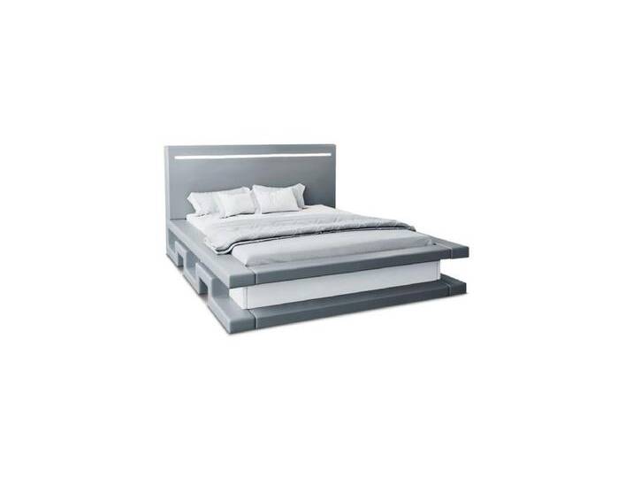 Sofa Dreams Boxspringbett Faenza (6 Teile), LED-Beleuchtung, Topper, Matratze, Kunstleder, Bett, modernes Design, grau, 200 x 200 cm, grau-weiß von sofa-dreams