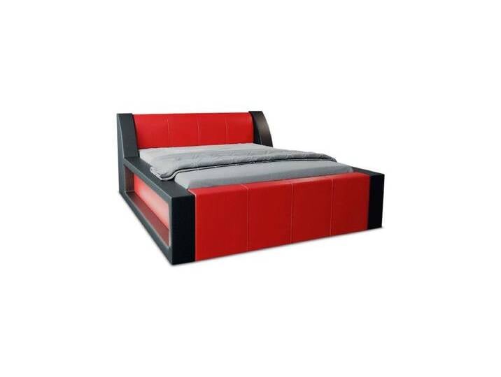 Sofa Dreams Boxspringbett Fermo Bett Kunstleder Premium Komplettbett mit LED Beleuchtung, mit Topper, mit Matratze, mit LED Beleuchtung, rot schwarz von sofa-dreams