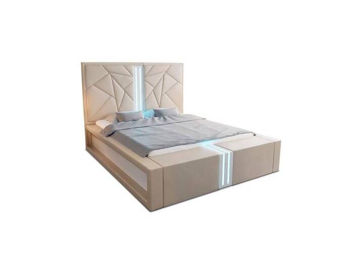 Sofa Dreams Boxspringbett Imperia Bett Kunstleder Premium Komplettbett mit LED Beleuchtung, beige, 140 x 200 cm, beige-weiß von sofa-dreams