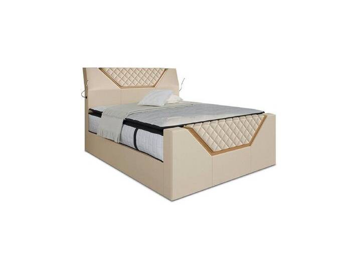 Sofa Dreams Boxspringbett Leder Hotelbett Modern Nantes Lederbett Komplettbett, inklusive LED Beleuchtung, Matratze und Topper, beige von sofa-dreams