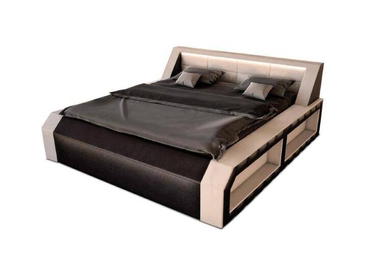 Sofa Dreams Boxspringbett Matera Kunstleder Bett mit LED-Beleuchtung Komplettbett, mit Matratze, mit Topper, gestepptes Kopfteil, schwarz von sofa-dreams