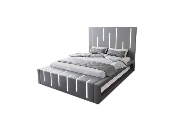 Sofa Dreams Boxspringbett Milona (6 Teile), Kunstleder Bett, Matratze, Topper, LED-Beleuchtung, versch. Liegemaße, grau, 180 x 200 cm, Grau-Weiß von sofa-dreams