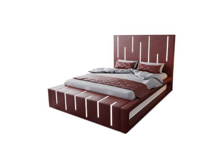 Sofa Dreams Boxspringbett Milona (6 Teile), Kunstleder Bett, Matratze, Topper, LED-Beleuchtung, versch. Liegemaße, rot, 180 x 200 cm, Rot-Weiß von sofa-dreams