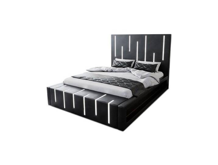 Sofa Dreams Boxspringbett Milona (6 Teile), Kunstleder Bett, Matratze, Topper, LED-Beleuchtung, versch. Liegemaße, schwarz, 180 x 200 cm, Schwarz von sofa-dreams