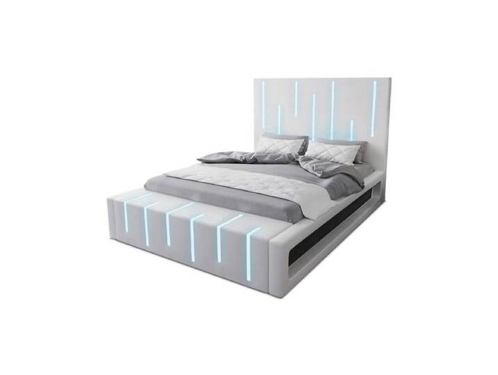 Sofa Dreams Boxspringbett Milona (6 Teile), Kunstleder Bett, Matratze, Topper, LED-Beleuchtung, versch. Liegemaße, schwarz, 200 x 200 cm, Weiß-Schwarz von sofa-dreams