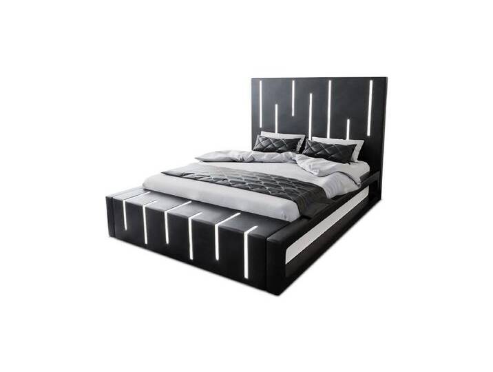Sofa Dreams Boxspringbett Milona Bett Kunstleder Premium Komplettbett mit LED Beleuchtung, mit Topper, schwarz, 160 x 200 cm, schwarz-weiß von sofa-dreams