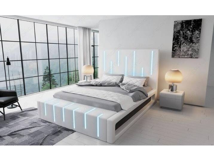 Sofa Dreams Boxspringbett Milona Bett Kunstleder Premium Komplettbett mit LED Beleuchtung, mit Topper, schwarz weiß, 180 x 200 cm, weiß-schwarz von sofa-dreams