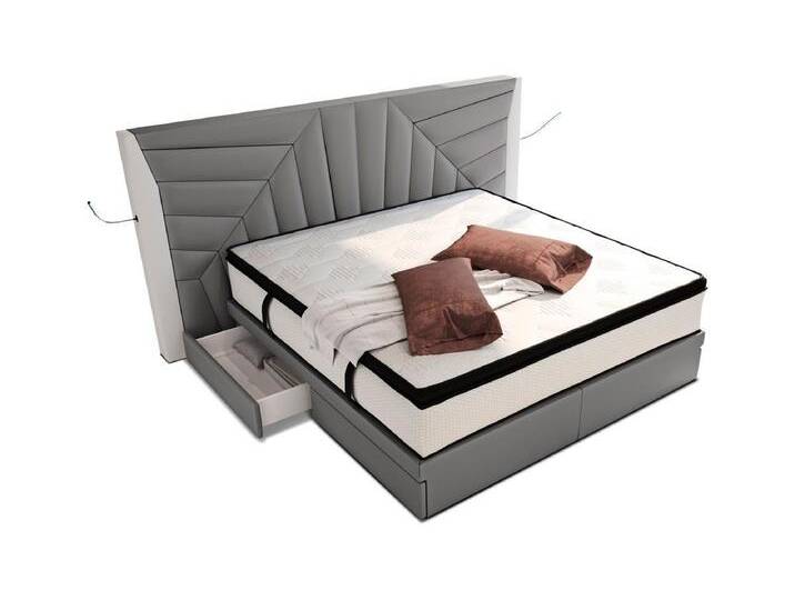 Sofa Dreams Boxspringbett Monaco Microfaser Mineva, mit Topper, Schubladen, USB-Anschlüssen und LED-Beleuchtung, grau, hellgrau-weiß Sofa Dreams Boxspringbett Monaco Microfaser Mineva, mit Topper, Schubladen, USB-Anschlüssen und LED-Beleuchtung, grau, hellgrau-weiß von sofa-dreams