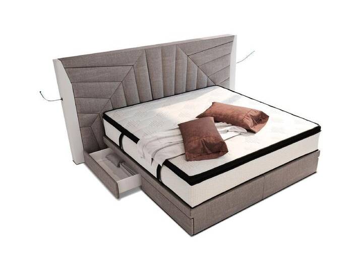 Sofa Dreams Boxspringbett Monaco Stoffbezug Strukturstoff, mit Topper, mit Schubladen, mit LED-Beleuchtung, mit USB-Anschlüssen, grau, hellgrau-weiß Sofa Dreams Boxspringbett Monaco Stoffbezug Strukturstoff, mit Topper, mit Schubladen, mit LED-Beleuchtung, mit USB-Anschlüssen, grau, hellgrau-weiß von sofa-dreams