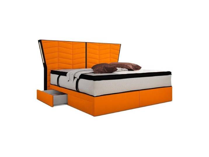 Sofa Dreams Boxspringbett Novara - Microfaser, mit Matratze, Topper, LED-RGB-Licht, Fernbedienung, orange schwarz, orange-schwarz von sofa-dreams