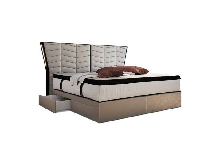 Sofa Dreams Boxspringbett Novara - Samtstoff, mit Matratze, Topper, LED-RGB-Beleuchtung, Fernbedienung, beige gelb schwarz, beige-schwarz von sofa-dreams