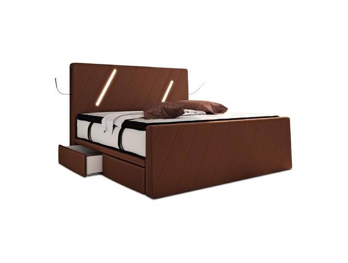 Sofa Dreams Boxspringbett Toulon (6 Teile), Mikrofaser Stoffbezug, Schubladen, LED, Matratze, Topper, Design Bett, braun, Hellbraun von sofa-dreams