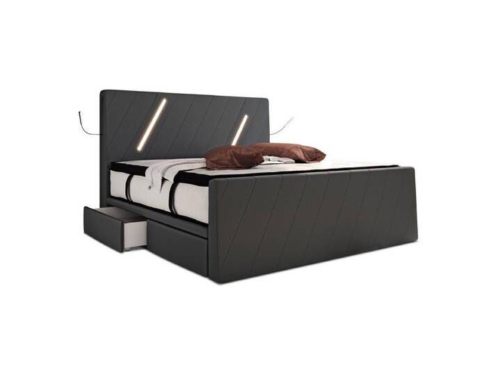 Sofa Dreams Boxspringbett Toulon (6 Teile), Mikrofaser Stoffbezug, Schubladen, LED, Matratze, Topper, Design Bett, grau, Grau von sofa-dreams