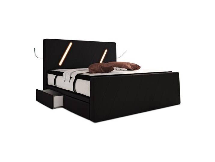 Sofa Dreams Boxspringbett Toulon (6 Teile), Mikrofaser Stoffbezug, Schubladen, LED, Matratze, Topper, Design Bett, schwarz, Schwarz von sofa-dreams