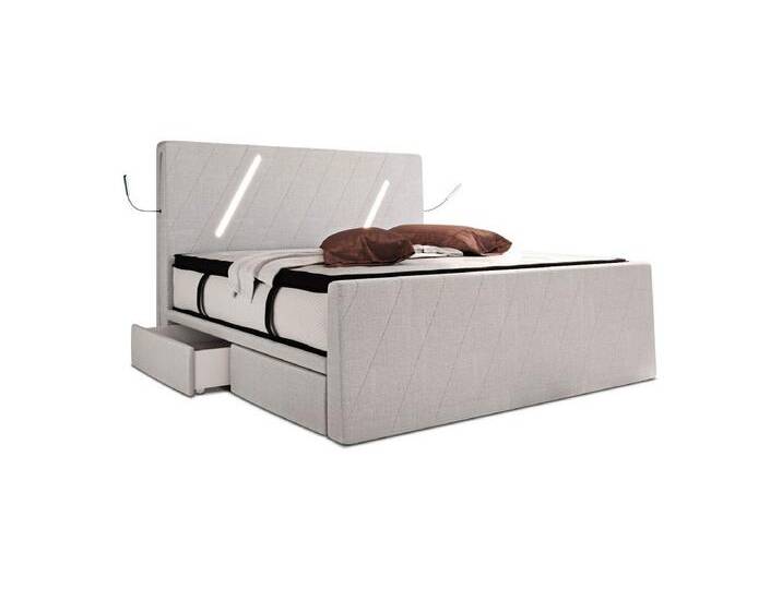 Sofa Dreams Boxspringbett Toulon (6 Teile), Strukturstoff Bezug, Schubladen, LED-Beleuchtung, Matratze, Topper, Macchiato von sofa-dreams
