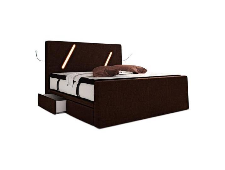 Sofa Dreams Boxspringbett Toulon (6 Teile), Strukturstoff Bezug, Schubladen, LED-Beleuchtung, Matratze, Topper, braun schwarz, Schwarzbraun von sofa-dreams