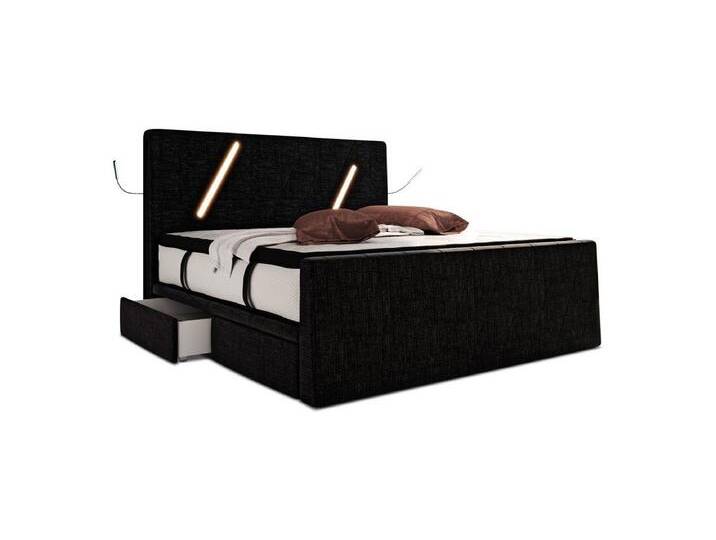 Sofa Dreams Boxspringbett Toulon (6 Teile), Strukturstoff Bezug, Schubladen, LED-Beleuchtung, Matratze, Topper, grau, Dunkelgrau von sofa-dreams