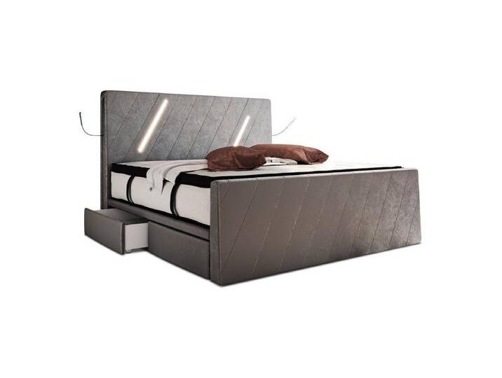 Sofa Dreams Boxspringbett Toulon - Samtstoff, mit Matratze, Topper, Schubladen, USB Anschluss, LED-RGB-Beleuchtung, grau, warmgrau von sofa-dreams