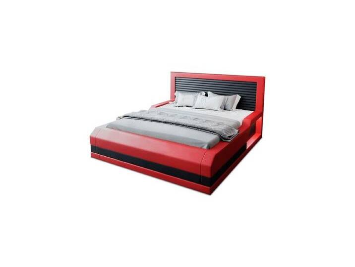 Sofa Dreams Boxspringbett Treviso Bett Kunstleder Premium Komplettbett mit LED Beleuchtung, mit Topper, mit Matratze, mit LED Beleuchtung, rot schwarz von sofa-dreams