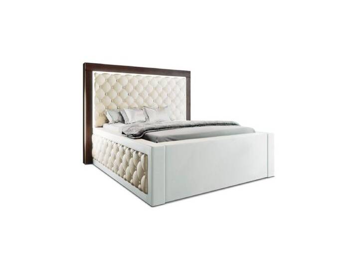 Sofa Dreams Boxspringbett Varese Bett Kunstleder Premium Komplettbett mit LED Beleuchtung, mit Topper, beige, 160 x 200 cm, Beige-Weiß von sofa-dreams