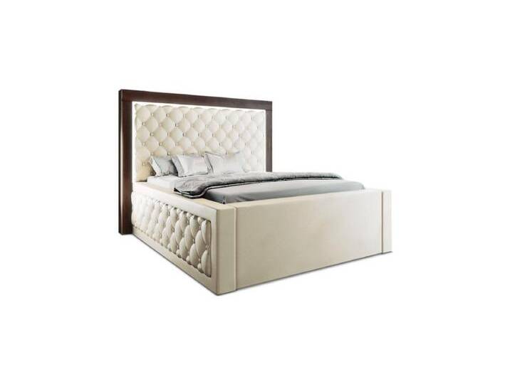 Sofa Dreams Boxspringbett Varese Bett Kunstleder Premium Komplettbett mit LED Beleuchtung, mit Topper, beige gelb, 200 x 220 cm, beige-beige von sofa-dreams