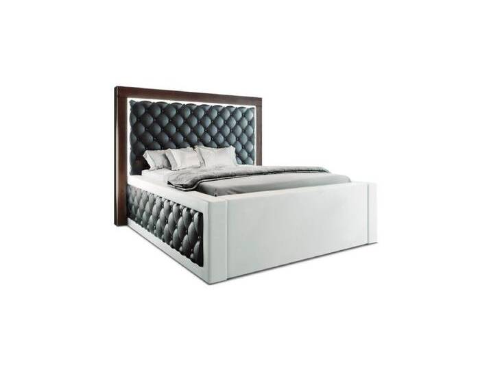 Sofa Dreams Boxspringbett Varese Bett Kunstleder Premium Komplettbett mit LED Beleuchtung, mit Topper, schwarz, 200 x 200 cm, schwarz-weiß von sofa-dreams