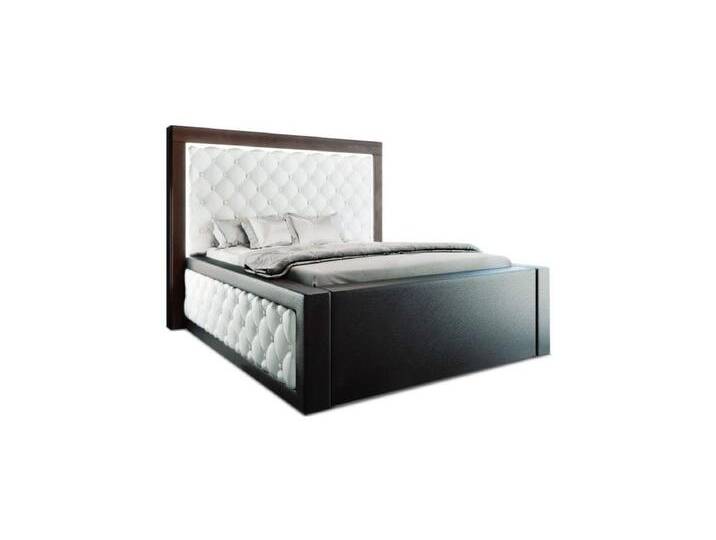 Sofa Dreams Boxspringbett Varese Bett Kunstleder Premium Komplettbett mit LED Beleuchtung, mit Topper, schwarz, 200 x 220 cm, Weiß-Schwarz von sofa-dreams