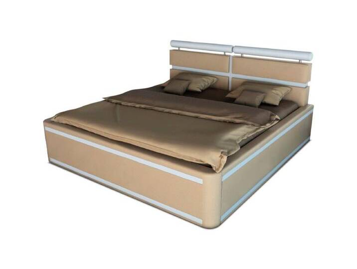 Sofa Dreams Boxspringbett Venedig Bett Kunstleder Premium Komplettbett mit LED Beleuchtung, mit Topper, mit Matratze, mit LED Beleuchtung im Kopfteil, beige von sofa-dreams