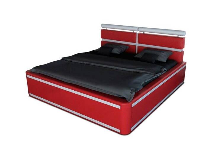 Sofa Dreams Boxspringbett Venedig Bett Kunstleder Premium Komplettbett mit LED Beleuchtung, mit Topper, mit Matratze, mit LED Beleuchtung im Kopfteil, rot von sofa-dreams