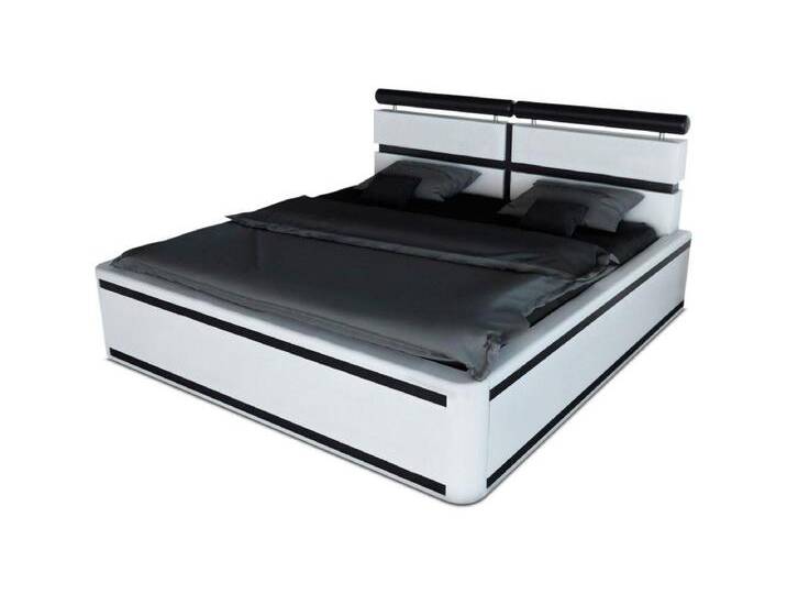 Sofa Dreams Boxspringbett Venedig Bett Kunstleder Premium Komplettbett mit LED Beleuchtung, mit Topper, mit Matratze, mit LED Beleuchtung im Kopfteil, schwarz weiß von sofa-dreams