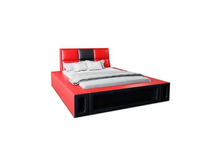 Sofa Dreams Boxspringbett Venosa Bett Kunstleder Premium Komplettbett mit LED Beleuchtung, Mit Topper, mit Matratze, mit LED Beleuchtung, rot schwarz von sofa-dreams