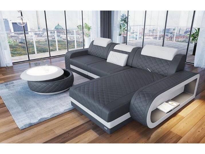 Sofa Dreams Ecksofa Berlin L Form Leder, Ecksofa, Ottomane, LED-Beleuchtung, Breite: 308cm, Zierkissen, 4-Sitzer, USB, grau, Mit Schlaffunktion von sofa-dreams
