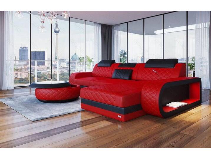 Sofa Dreams Ecksofa Berlin L Form Leder, Ecksofa, Ottomane, LED-Beleuchtung, Breite: 308cm, Zierkissen, 4-Sitzer, USB, rot schwarz, Mit Schlaffunktion von sofa-dreams