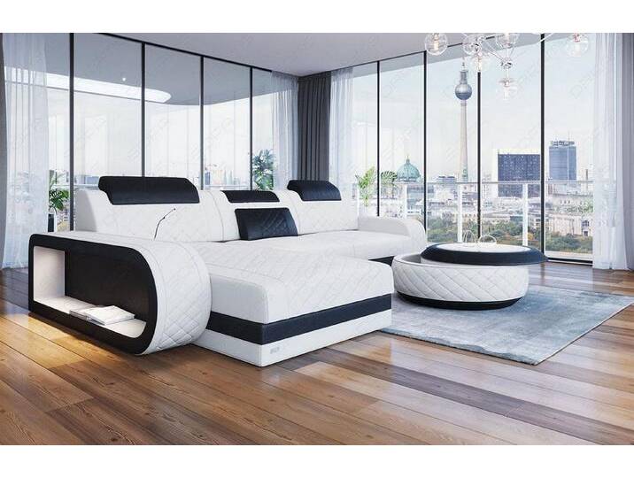 Sofa Dreams Ecksofa Berlin L Form Leder, Ecksofa, Ottomane, LED-Beleuchtung, Breite: 308cm, Zierkissen, 4-Sitzer, USB, schwarz, Mit Schlaffunktion von sofa-dreams