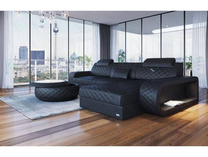 Sofa Dreams Ecksofa Berlin L Form Leder, Ecksofa, Ottomane, LED-Beleuchtung, Breite: 308cm, Zierkissen, 4-Sitzer, USB, schwarz, Ohne Schlaffunktion Sofa Dreams Ecksofa Berlin L Form Leder, Ecksofa, Ottomane, LED-Beleuchtung, Breite: 308cm, Zierkissen, 4-Sitzer, USB, schwarz, Ohne Schlaffunktion von sofa-dreams