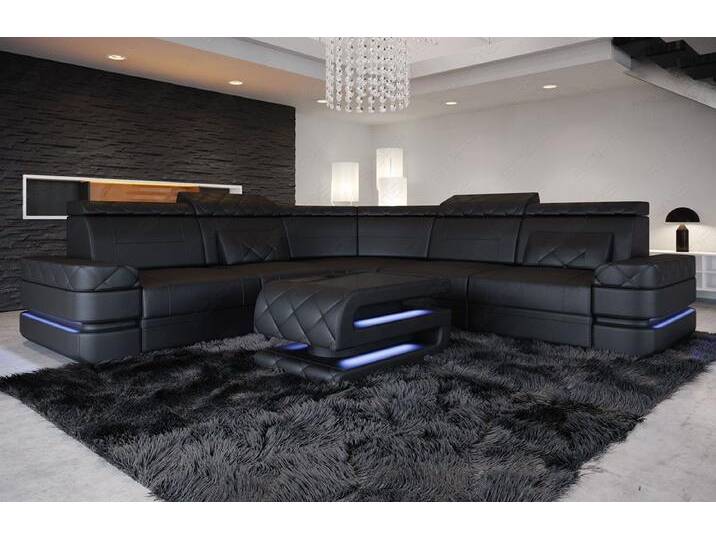 Sofa Dreams Ecksofa Couch Sofa Leder Positano L Form Ledersofa, mit LED, mit Stauraum, Designersofa, schwarz, schwarz von sofa-dreams