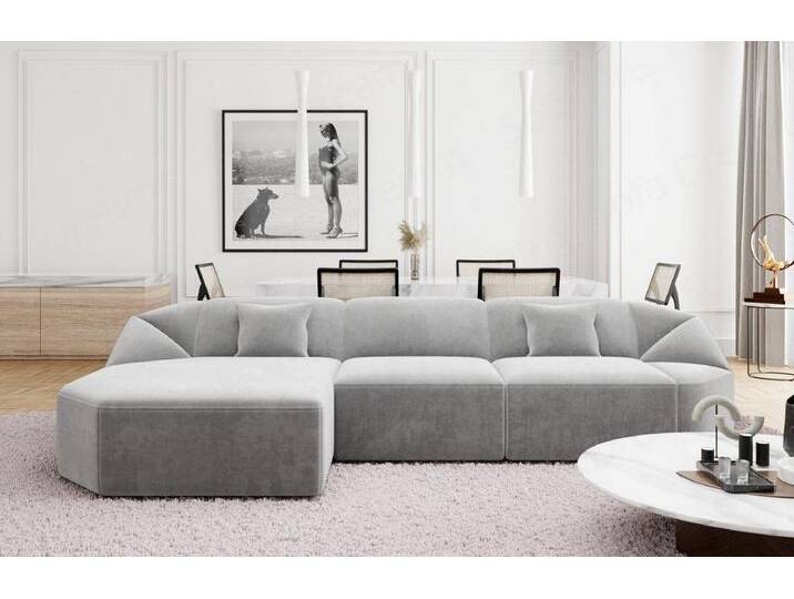 Sofa Dreams Ecksofa Design Polster Samtstoff Sofa Cabrera L Form kurz Stoffsofa, Loungesofa, grau, Hellgrau von sofa-dreams