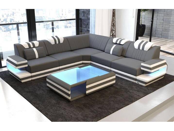 Sofa Dreams Ecksofa Design Polsterstoff Sofa Ragusa L Form M Mikrofaser Stoffsofa, grau, Ohne Hocker, grau-weiß von sofa-dreams