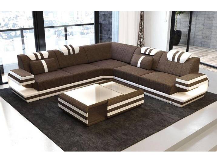 Sofa Dreams Ecksofa Designer Polster Stoff Sofa Ragusa L Form H Strukturstoff Stoffsofa, braun, Ohne Hocker, braun-weiß Sofa Dreams Ecksofa Designer Polster Stoff Sofa Ragusa L Form H Strukturstoff Stoffsofa, braun, Ohne Hocker, braun-weiß von sofa-dreams