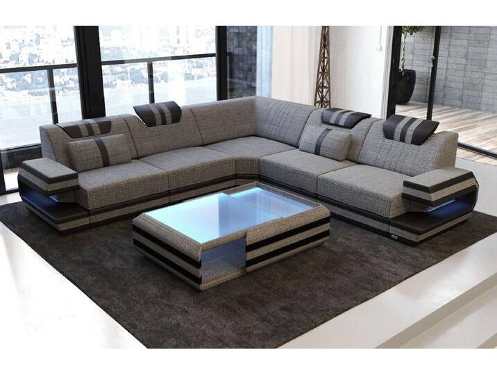 Sofa Dreams Ecksofa Designer Polster Stoff Sofa Ragusa L Form H Strukturstoff Stoffsofa, grau schwarz, Ohne Hocker, grau-schwarz von sofa-dreams