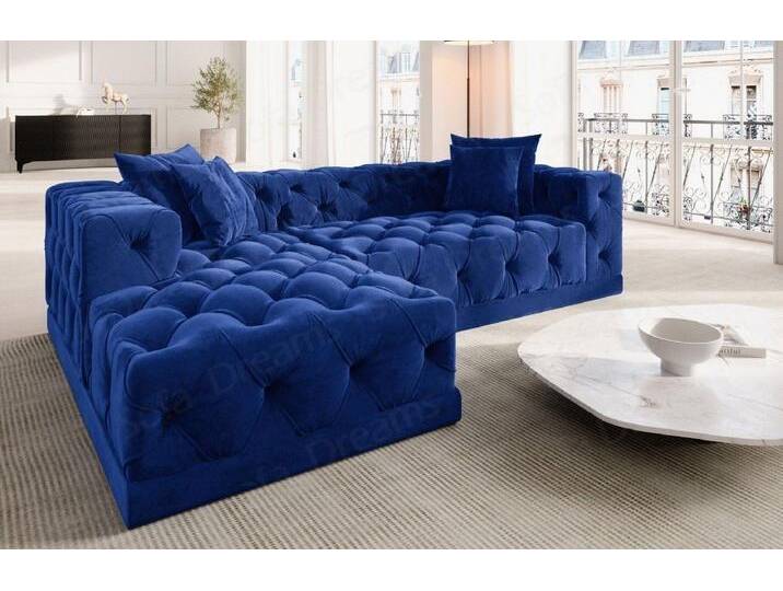 Sofa Dreams Ecksofa Designer Samtstoff Polster Sofa Palma L Form kurz Stoffsofa, blau, Dunkelblau von sofa-dreams