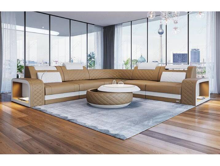 Sofa Dreams Ecksofa Foggia L Form Mini Leder, 4 versch. Lederarten, Couch, 4-Sitzer, LED, verstellbare Kopfstützen von sofa-dreams
