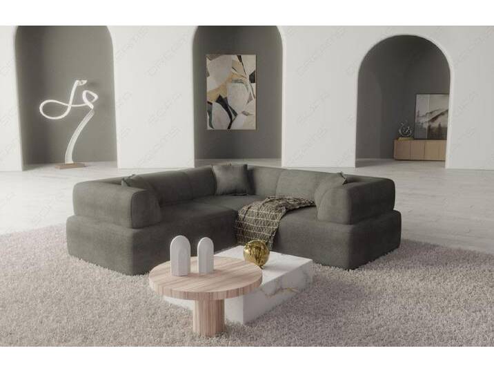 Sofa Dreams Ecksofa Granada L Form Design Loungesofa, 4-Sitzer, Stoffbezug, Ecksofa mit Kissen, Samt-Graphite von sofa-dreams
