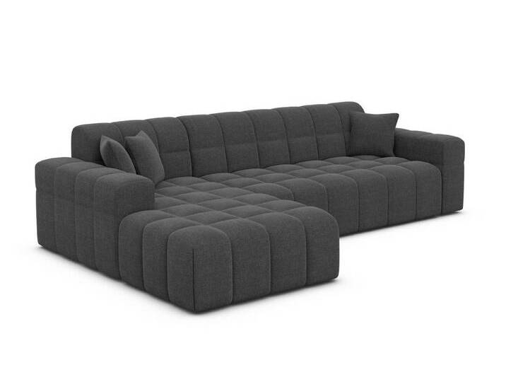 Sofa Dreams Ecksofa Ibiza L Form kurz Stoff, Ottomane - Ausrichtung wählbar 4-Sitzer Samtstoff Webstoff Couch, Ottomane links, Anthrazit von sofa-dreams