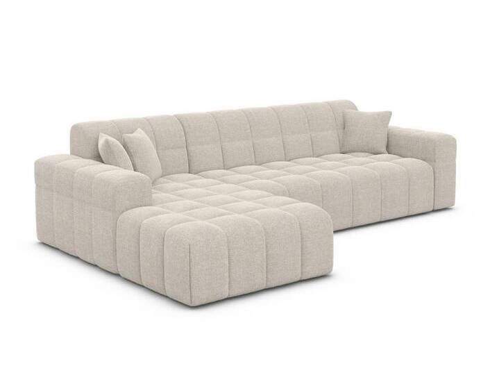 Sofa Dreams Ecksofa Ibiza L Form kurz Stoff, Ottomane - Ausrichtung wählbar 4-Sitzer Samtstoff Webstoff Couch, beige, Ottomane links, Beige von sofa-dreams